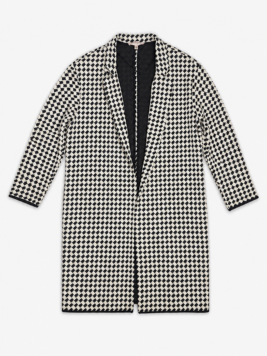Philosophy Black Ivory Houndstooth Longline Open-Front Blazer Coat – Large