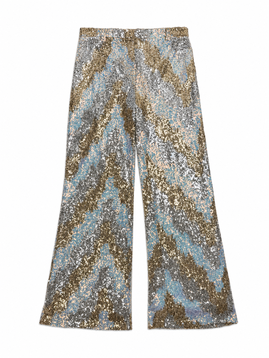 12th Tribe ’70s-Inspired Metallic Sequin Stretch Flare Pants NWT