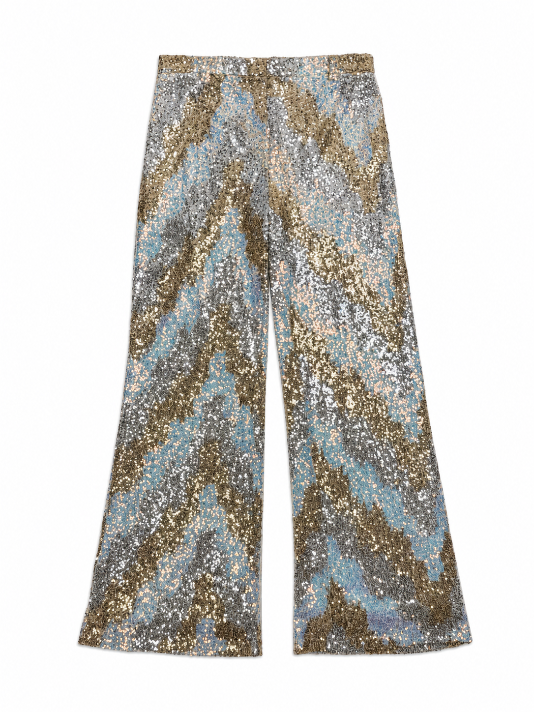12th Tribe ’70s-Inspired Metallic Sequin Stretch Flare Pants NWT