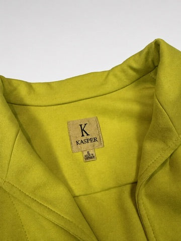 Kasper Chartreuse Green Open-Front 3/4 Sleeve Knit Blazer Small