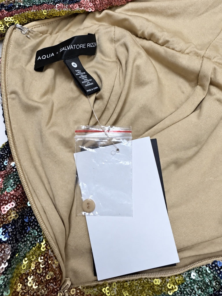 AQUA x Salvatore Rizza multicolor sequin dress spare button