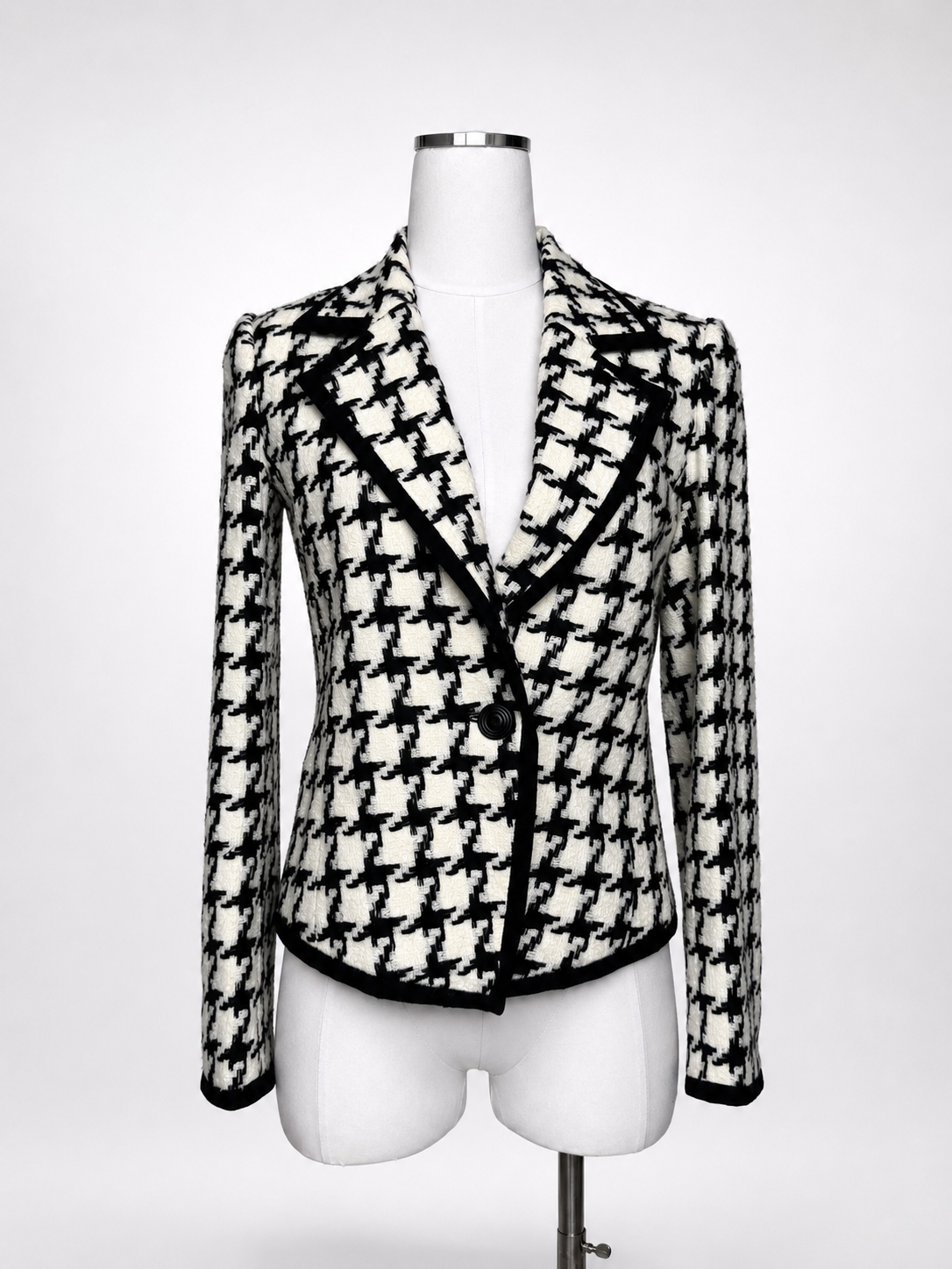 Vintage PECK & PECK Black Ivory Houndstooth Wool-Blend Blazer – Size 2