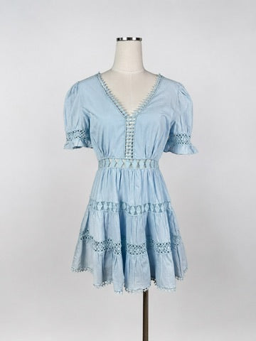fab'rik blue boho mini dress back and sleeve detail
