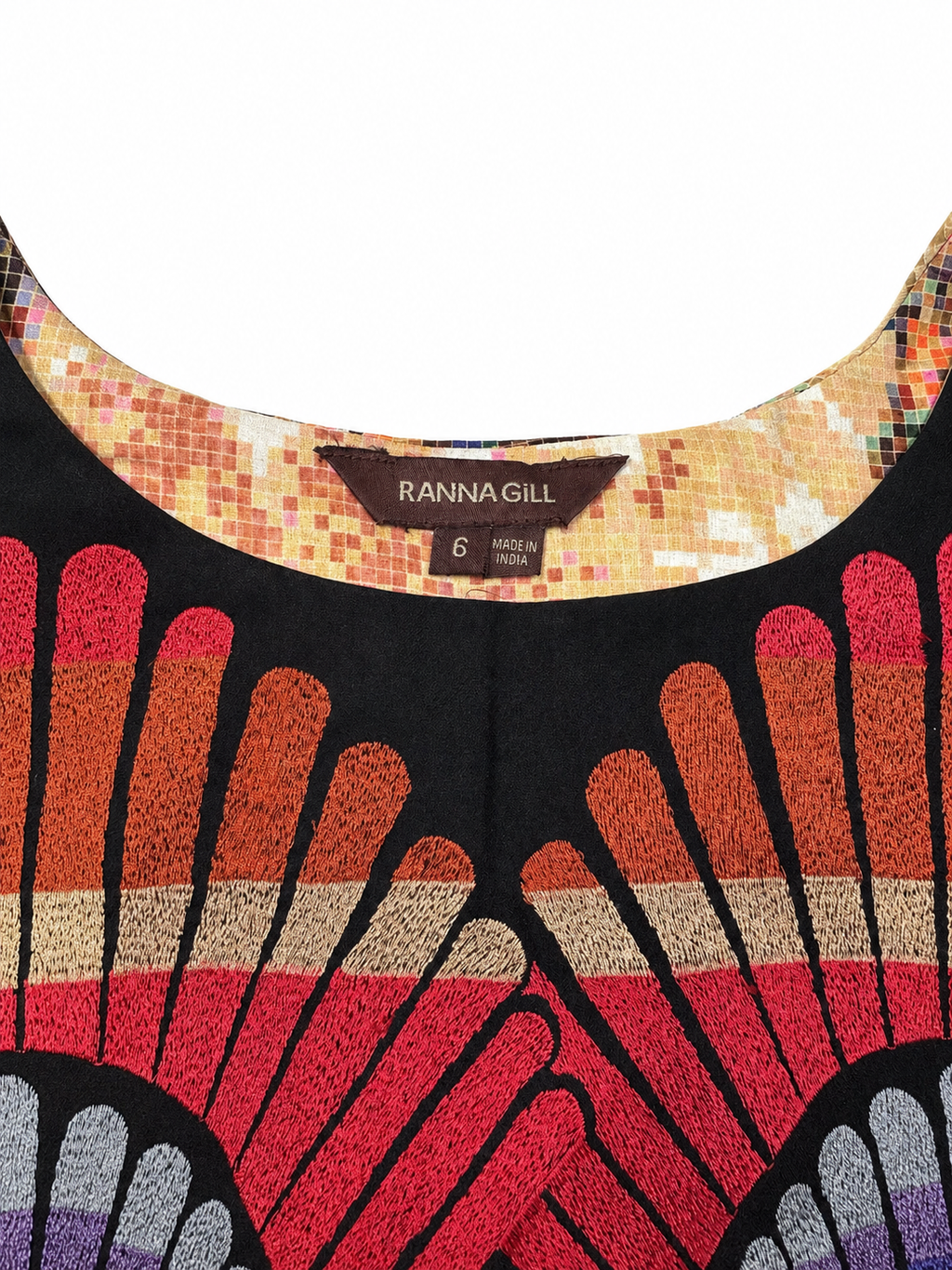 RANNA GILL Anthropologie Embroidered Mosaic Floral Shift Dress – Size 6 Women's