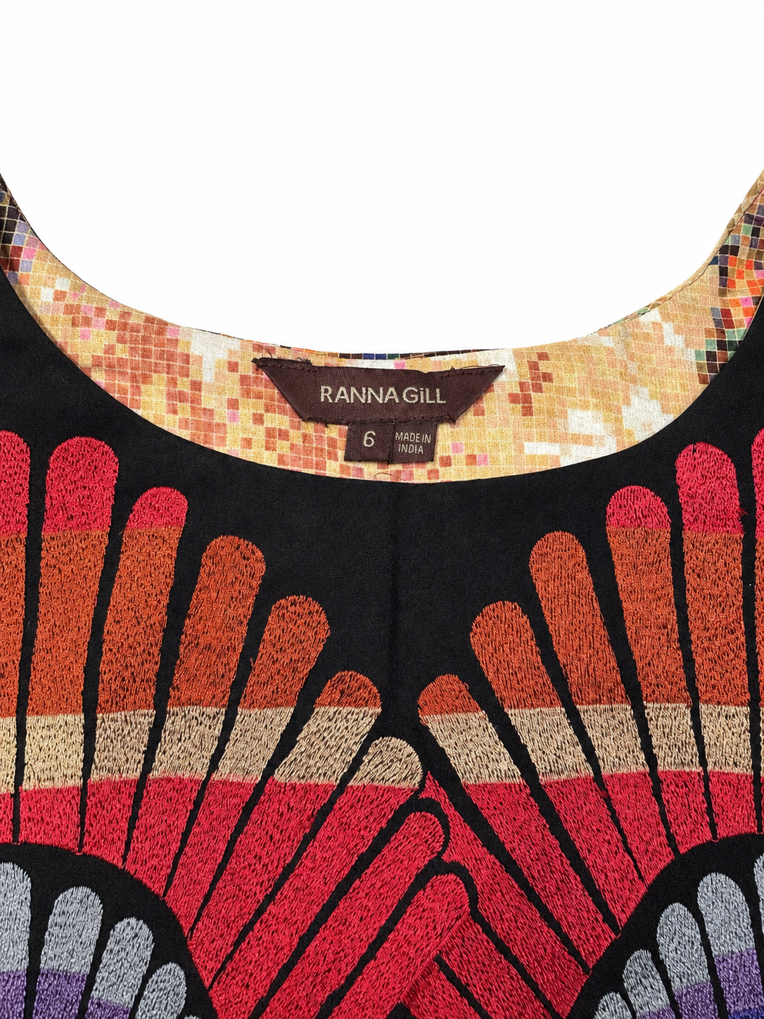 RANNA GILL Anthropologie Embroidered Mosaic Floral Shift Dress – Size 6 Women's