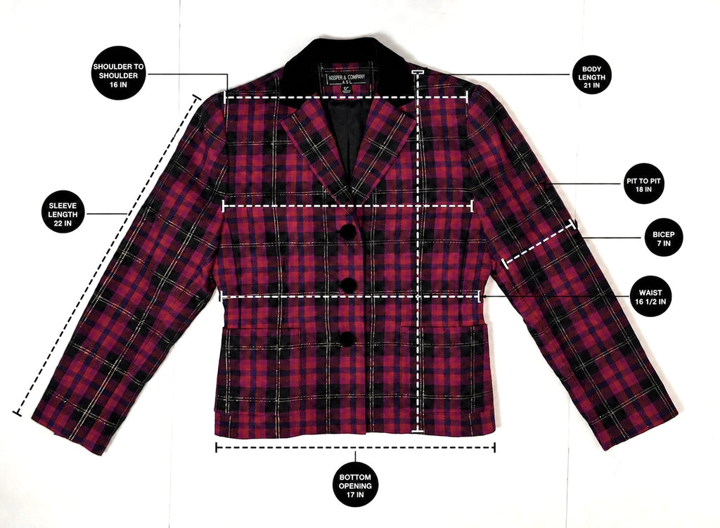 Women's Vintage Kasper ASL Plaid Velvet Collar Blazer 6P 90s / Y2K Petite