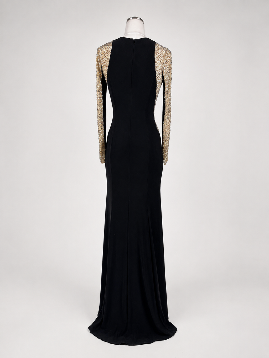 Women's Xscape Size 4 Black Rhinestone Illusion Long-Sleeve Formal Gown