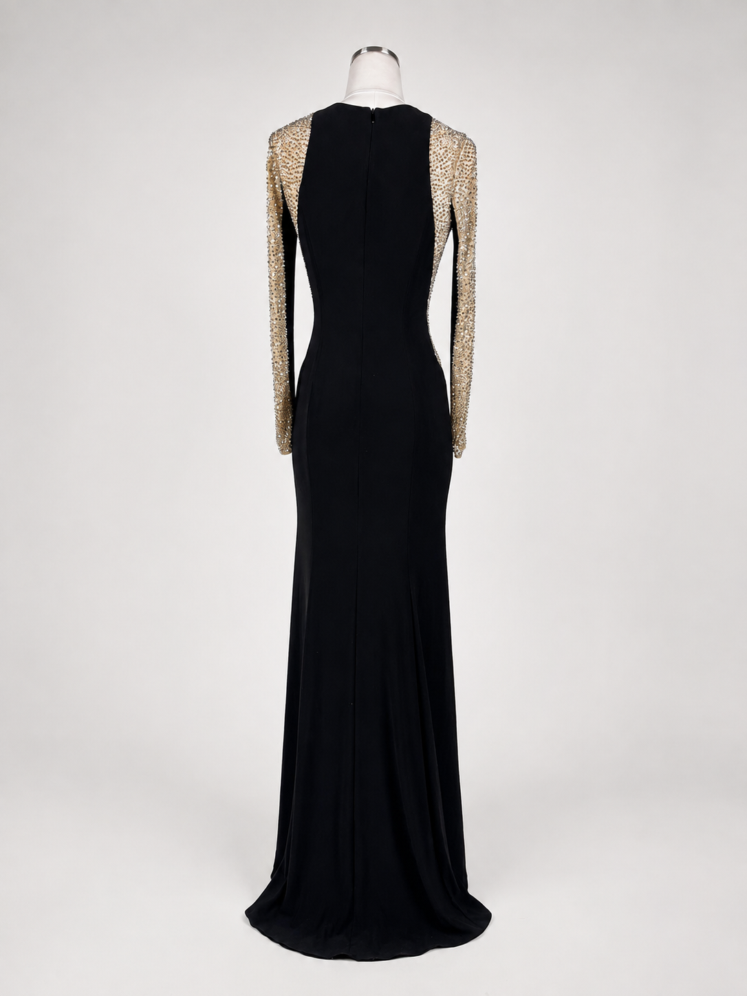 Women's Xscape Size 4 Black Rhinestone Illusion Long-Sleeve Formal Gown