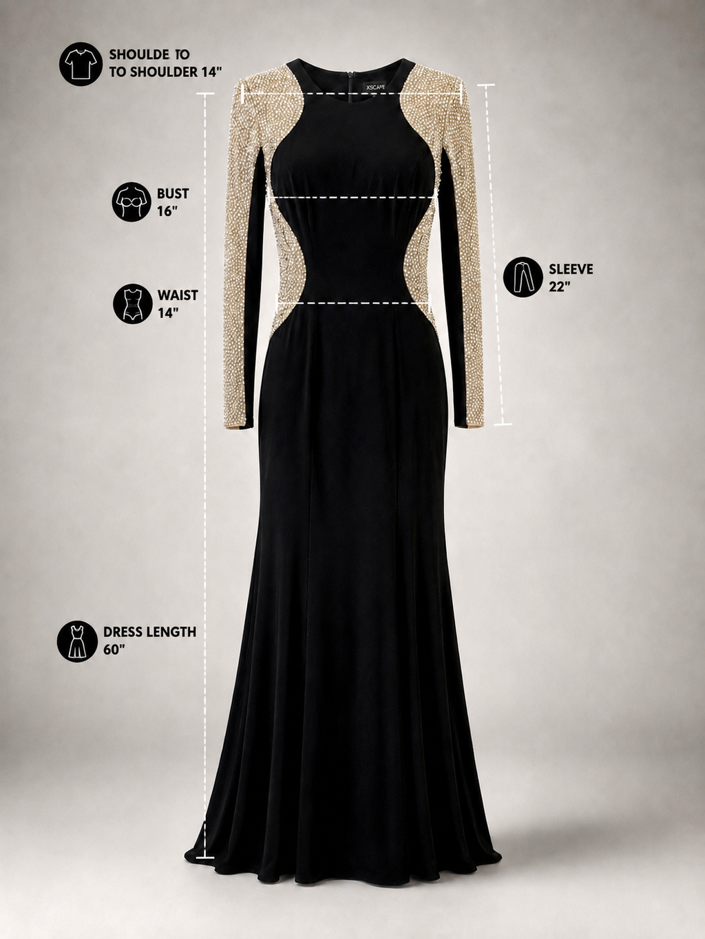 Women's Xscape Size 4 Black Rhinestone Illusion Long-Sleeve Formal Gown