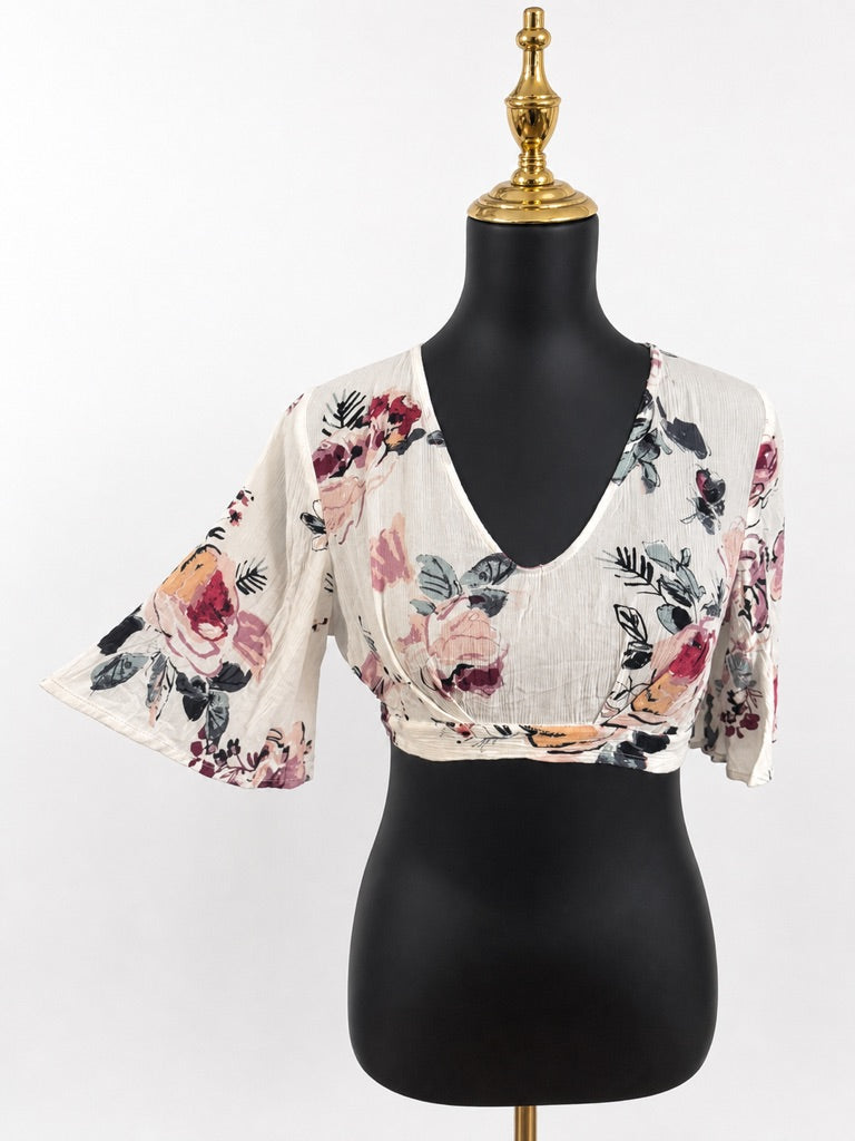 Illa Illa Cream Floral Open-Back Crop Top S Petite
