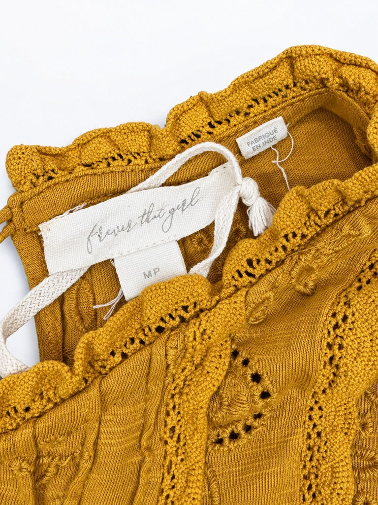 Anthropologie Forever That Girl Mustard Eyelet Blouse Women's MP NWOT