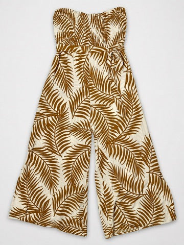 Ivy Street ivory olive palm print strapless jumpsuit flat lay front view