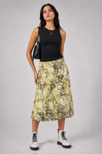 Abound chartreuse snake print bias midi skirt women's medium model view