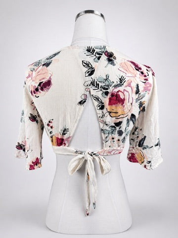 Illa Illa Cream Floral Open-Back Crop Top S Petite