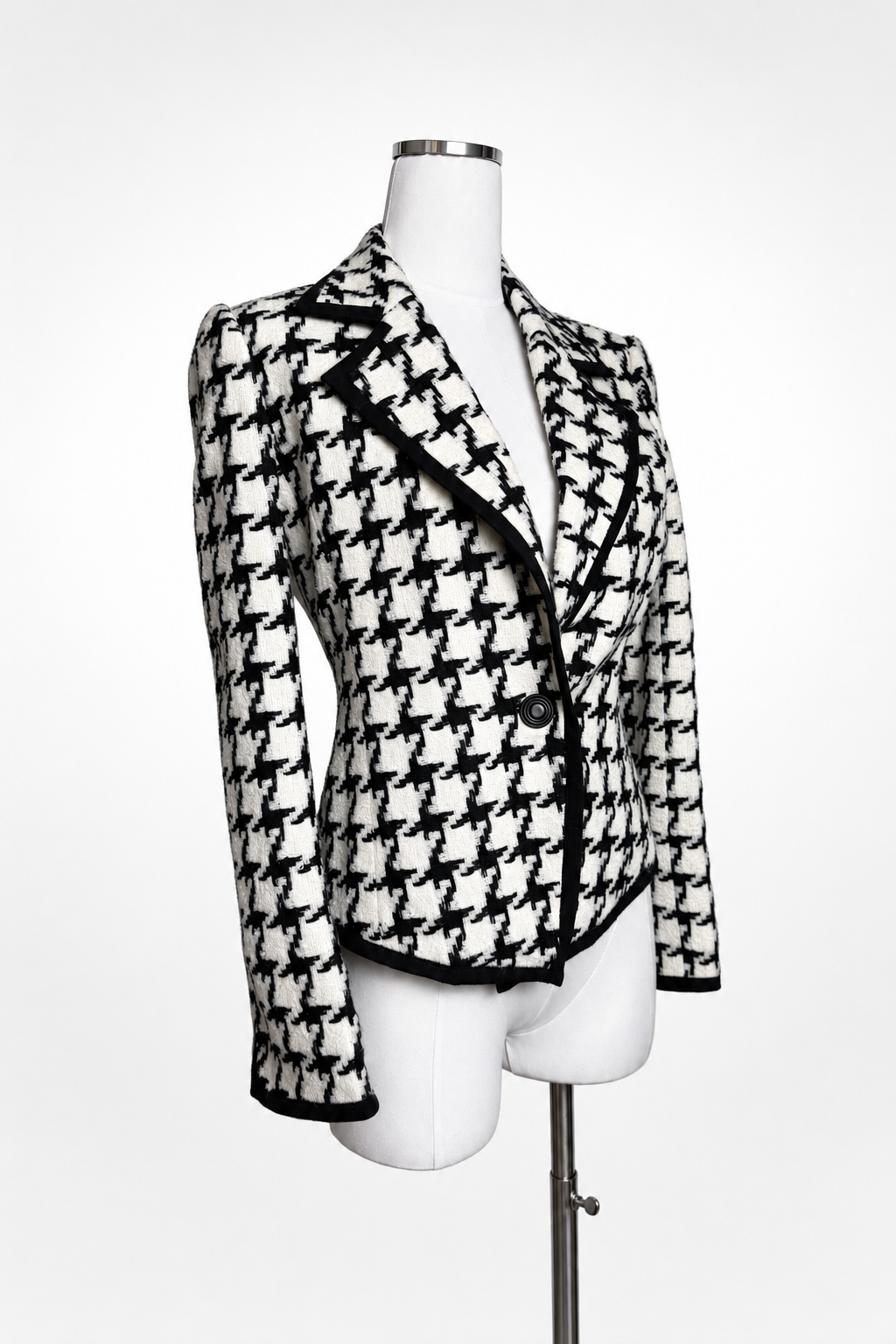Vintage PECK & PECK Black Ivory Houndstooth Wool-Blend Blazer – Size 2