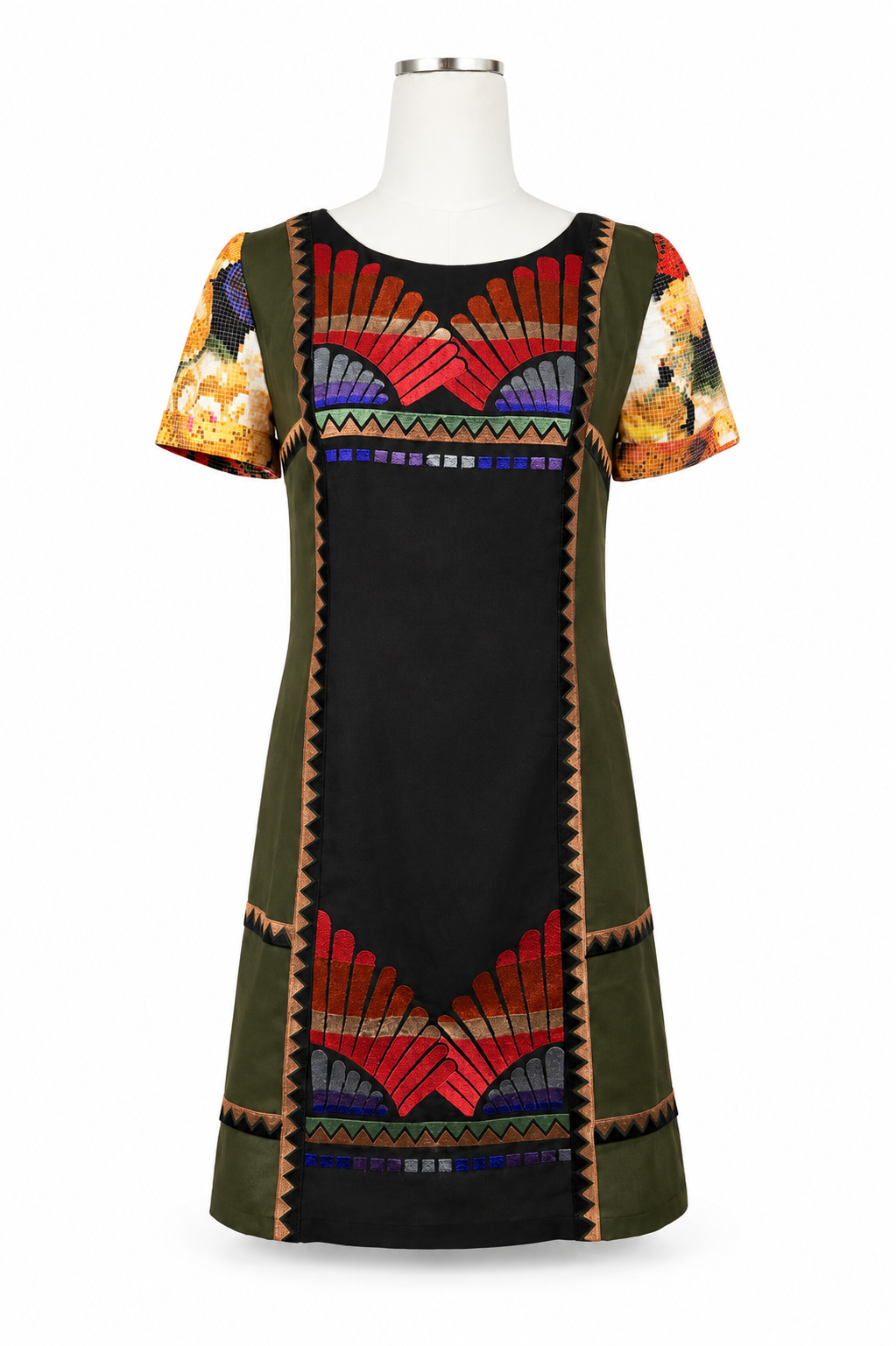 RANNA GILL Anthropologie Embroidered Mosaic Floral Shift Dress – Size 6 Women's