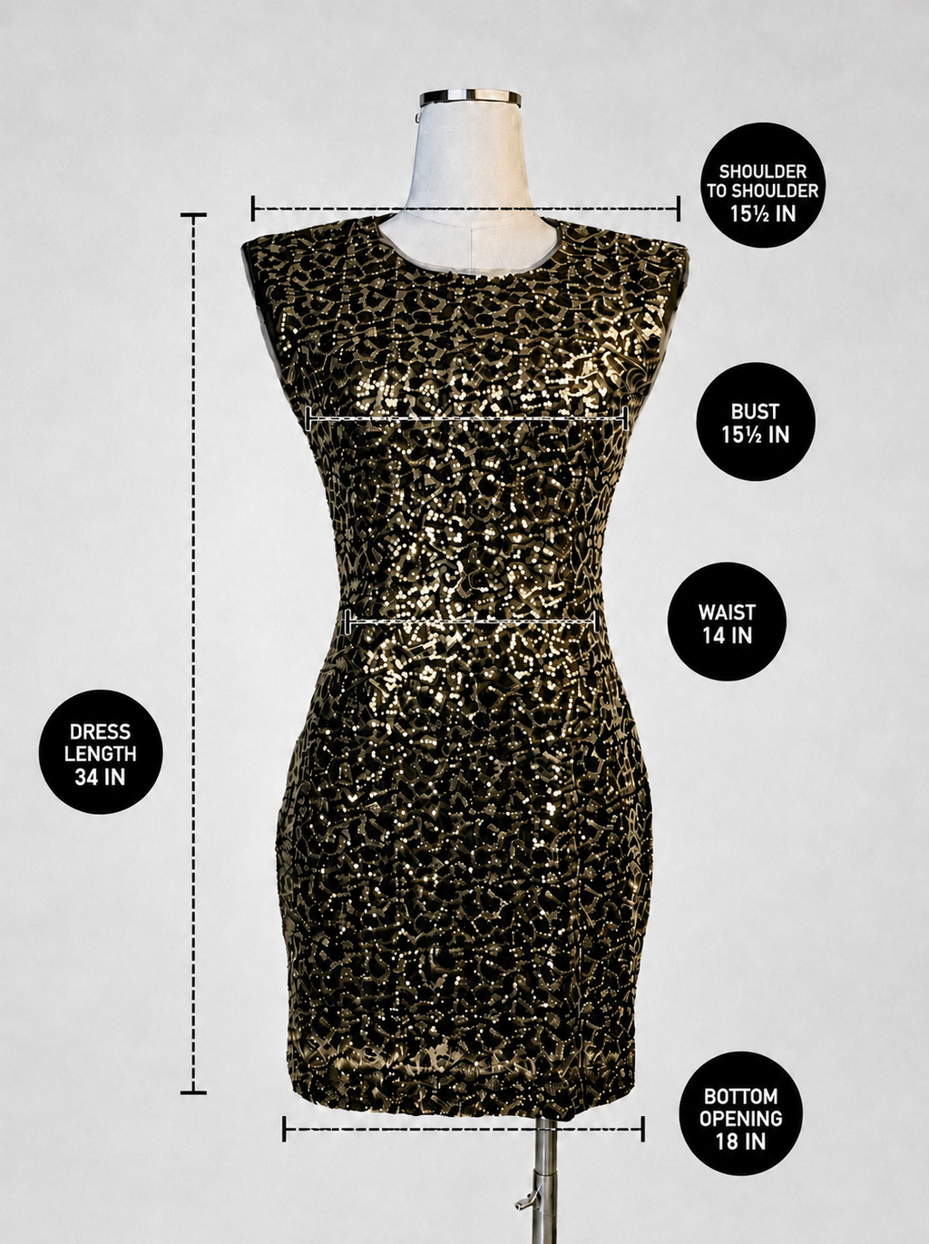 B. DARLIN Black Gold Leopard-Inspired Sequin Cocktail Dress – 5/6 Petite Fit