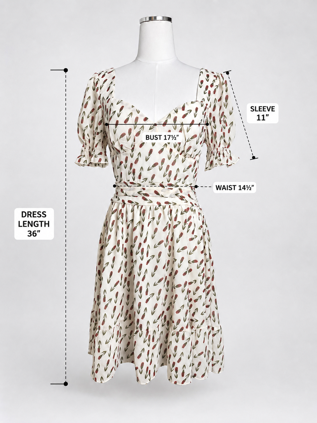 Women's BGIYNS Ivory Red Floral Off-Shoulder Puff-Sleeve Open-Back Dress