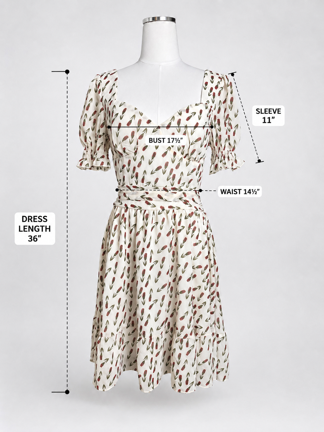Women's BGIYNS Ivory Red Floral Off-Shoulder Puff-Sleeve Open-Back Dress