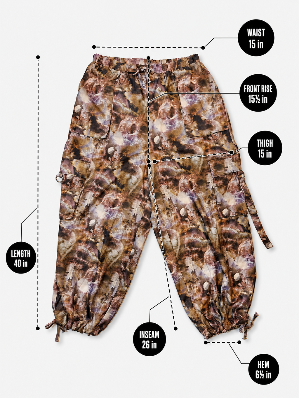 The Ragged Priest size 10 abstract print cargo parachute pants detail
