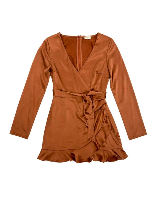 Altar'd State copper satin romper front detail