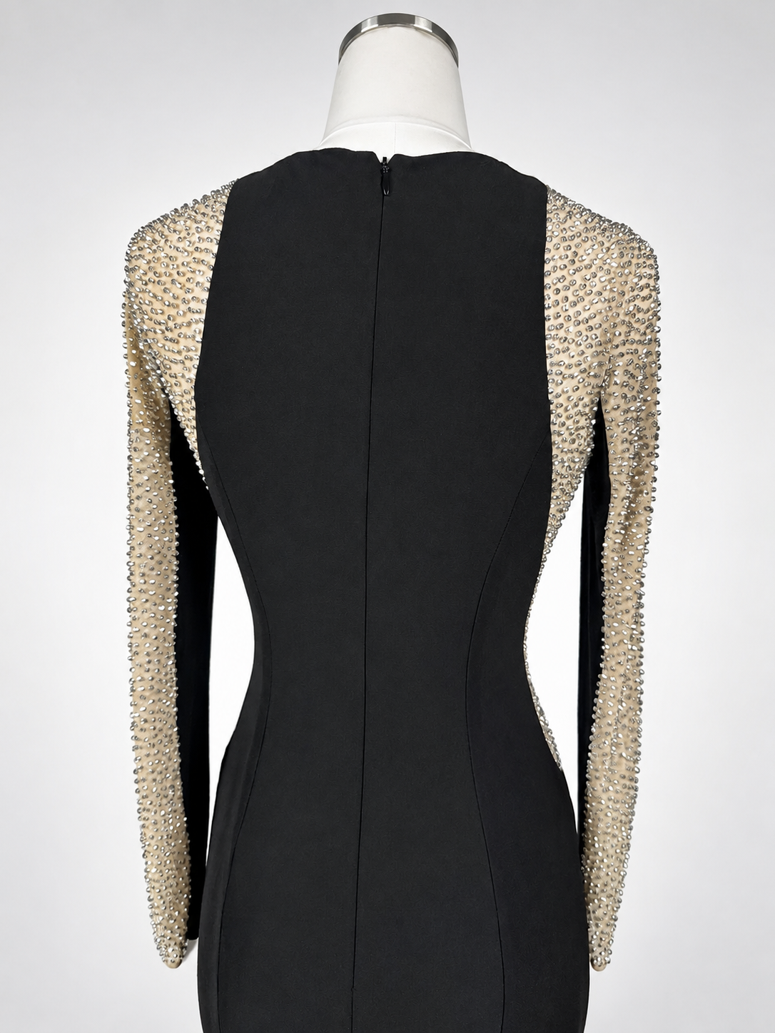 Women's Xscape Size 4 Black Rhinestone Illusion Long-Sleeve Formal Gown
