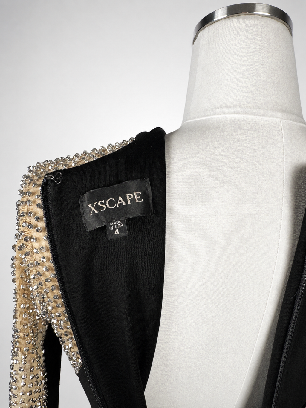Women's Xscape Size 4 Black Rhinestone Illusion Long-Sleeve Formal Gown