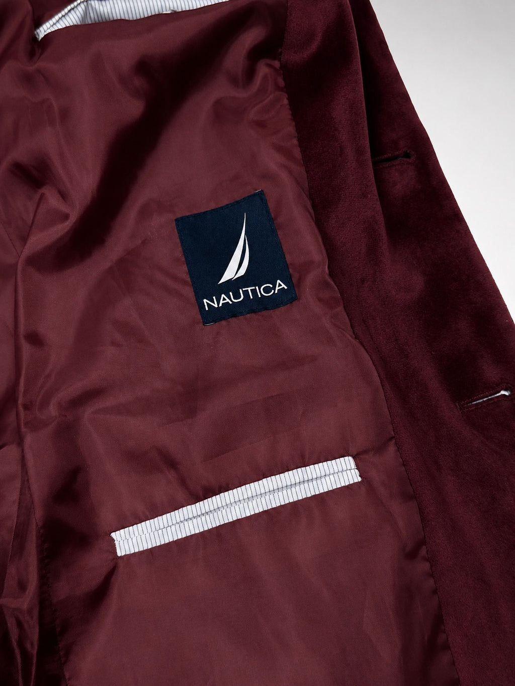 Nautica velvet blazer buttons and label detail