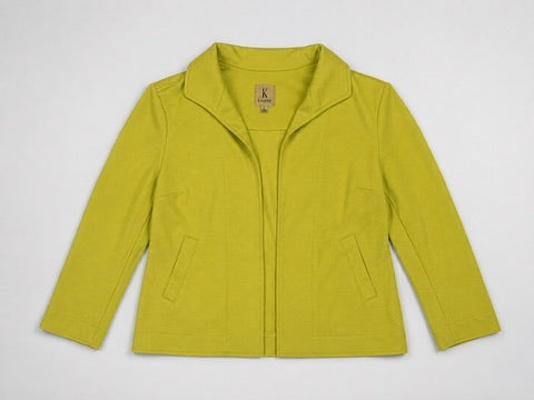 Kasper Chartreuse Green Open-Front 3/4 Sleeve Knit Blazer Small
