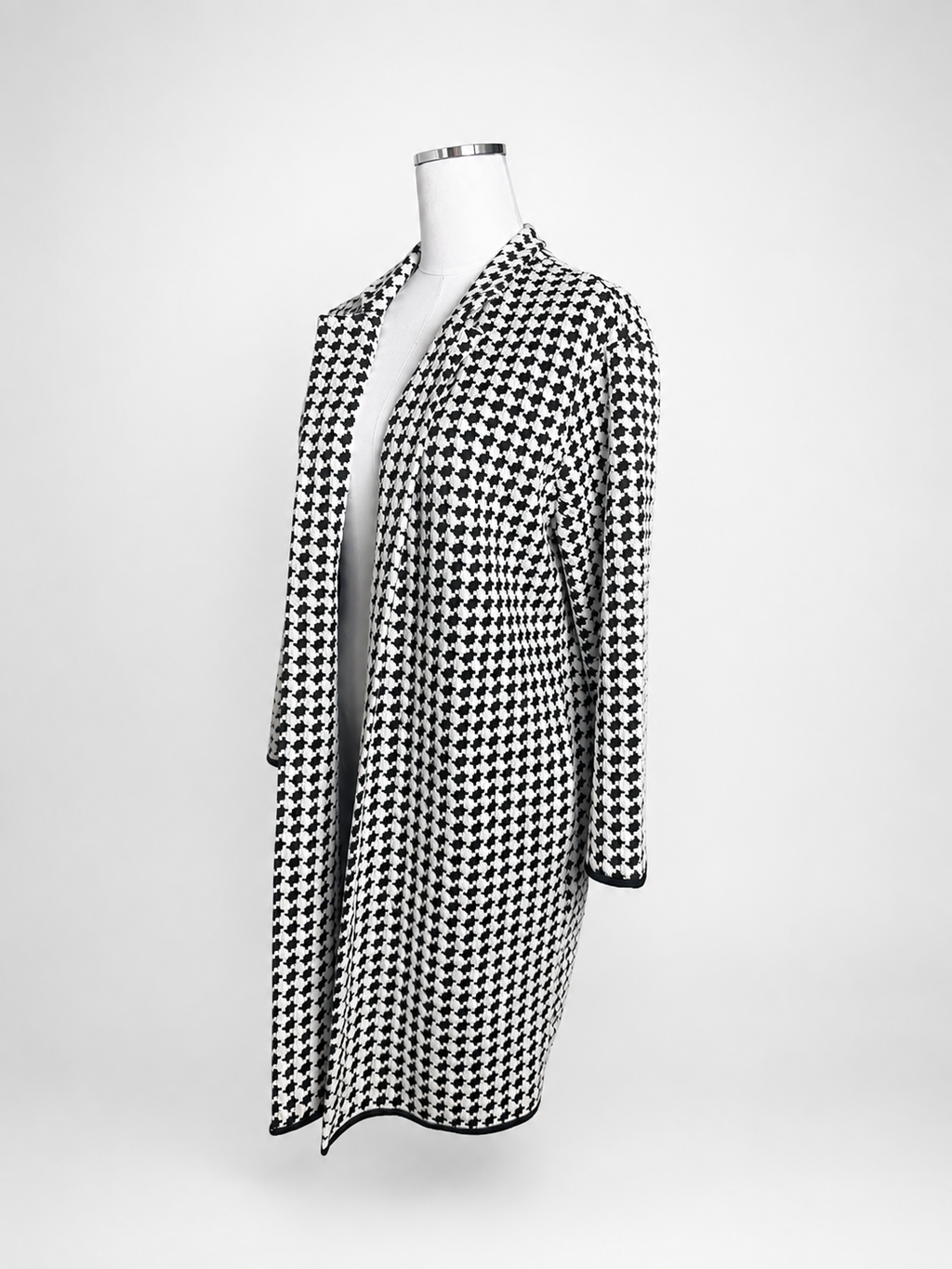 Philosophy Black Ivory Houndstooth Longline Open-Front Blazer Coat – Large