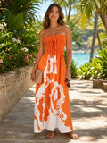 Gypsie Blu orange white rose print strapless maxi dress women's small model view