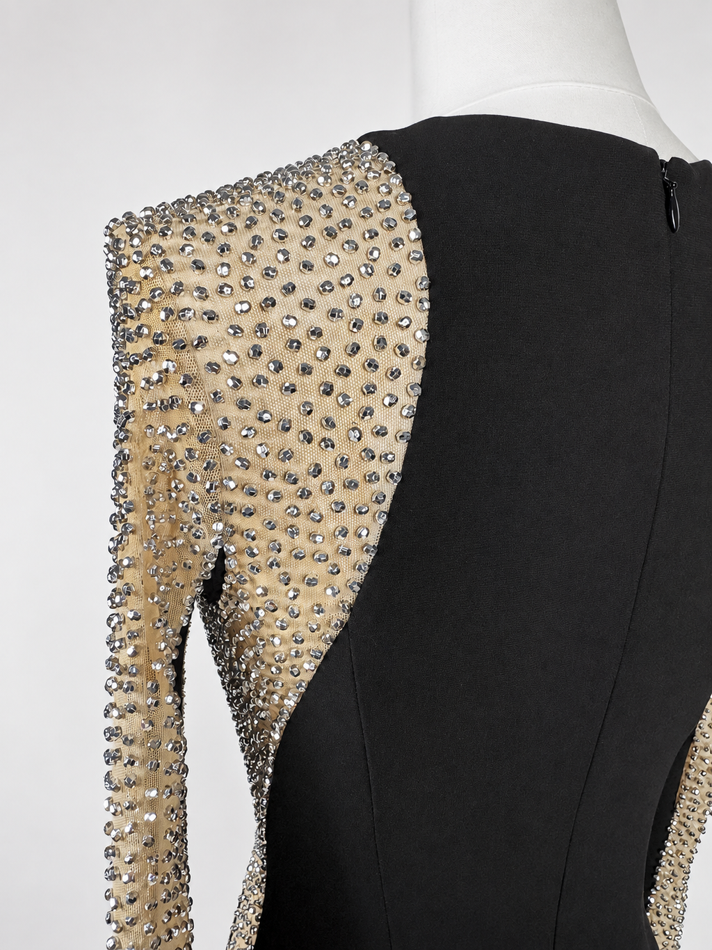 Women's Xscape Size 4 Black Rhinestone Illusion Long-Sleeve Formal Gown