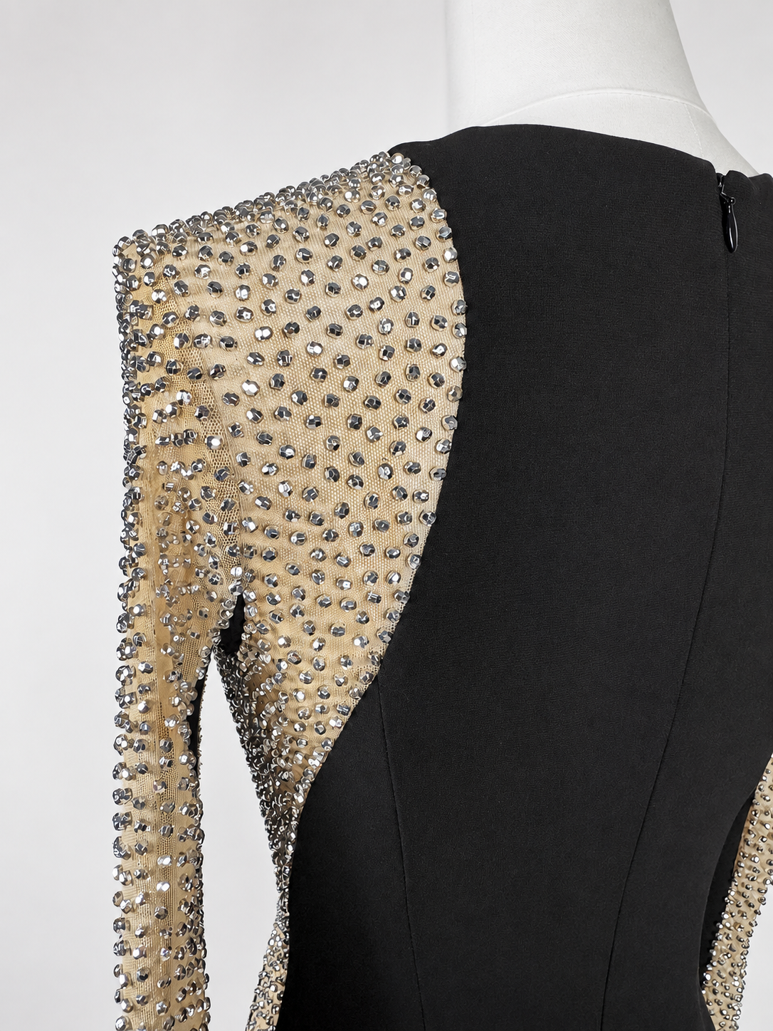 Women's Xscape Size 4 Black Rhinestone Illusion Long-Sleeve Formal Gown