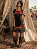 RANNA GILL Anthropologie Embroidered Mosaic Floral Shift Dress – Size 6 Women's