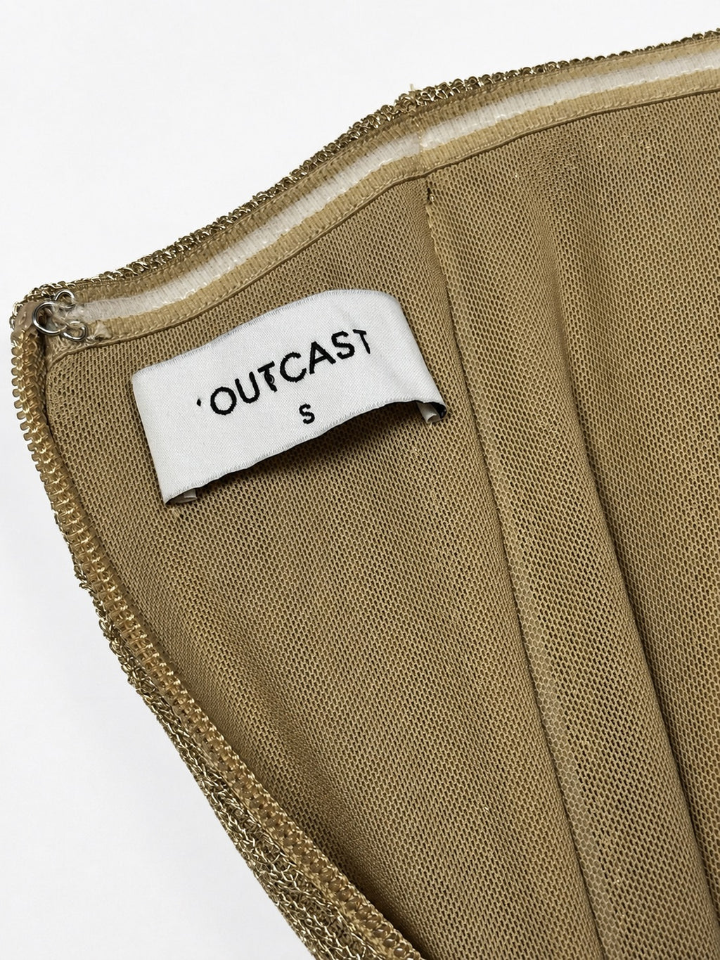 Outcast gold maxi dress mesh texture close up