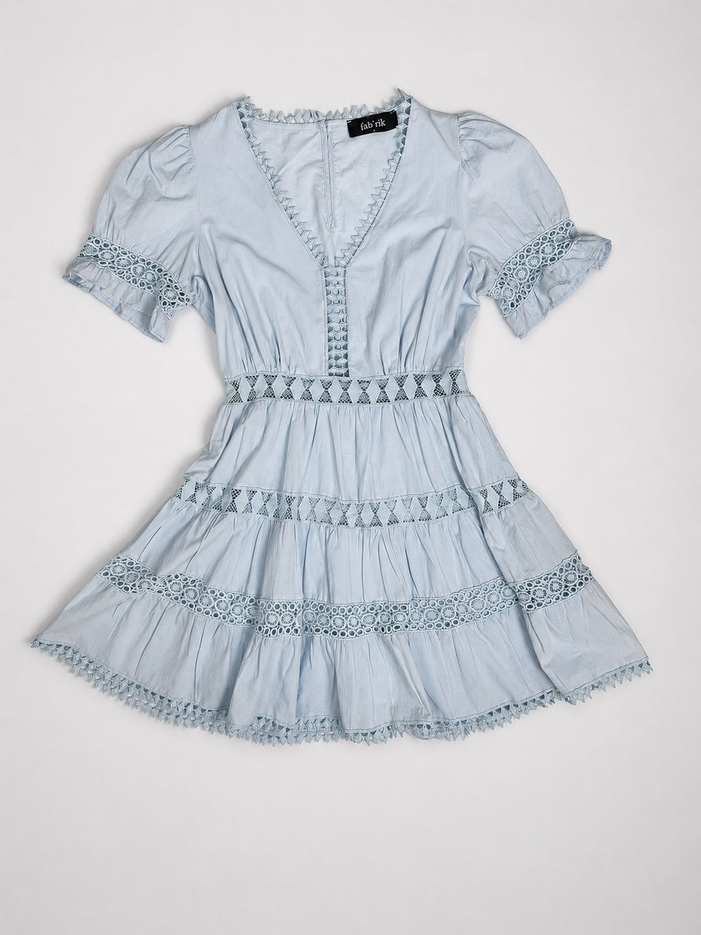 fab'rik sky blue tiered handkerchief hem detail