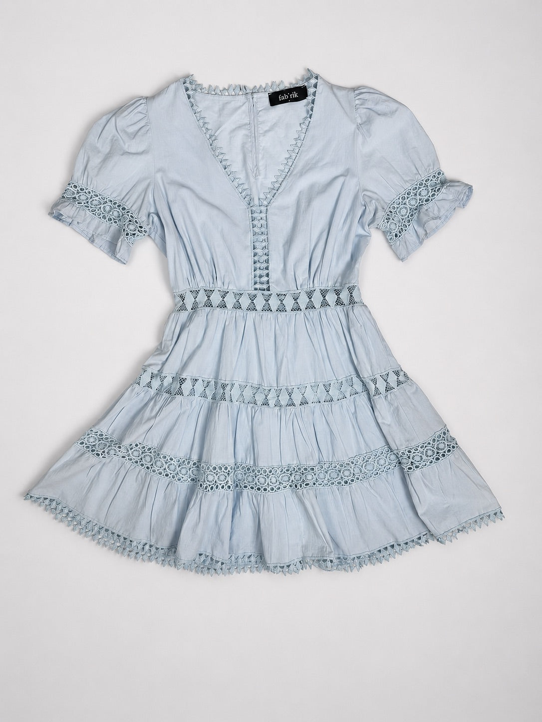 fab'rik sky blue tiered handkerchief hem detail