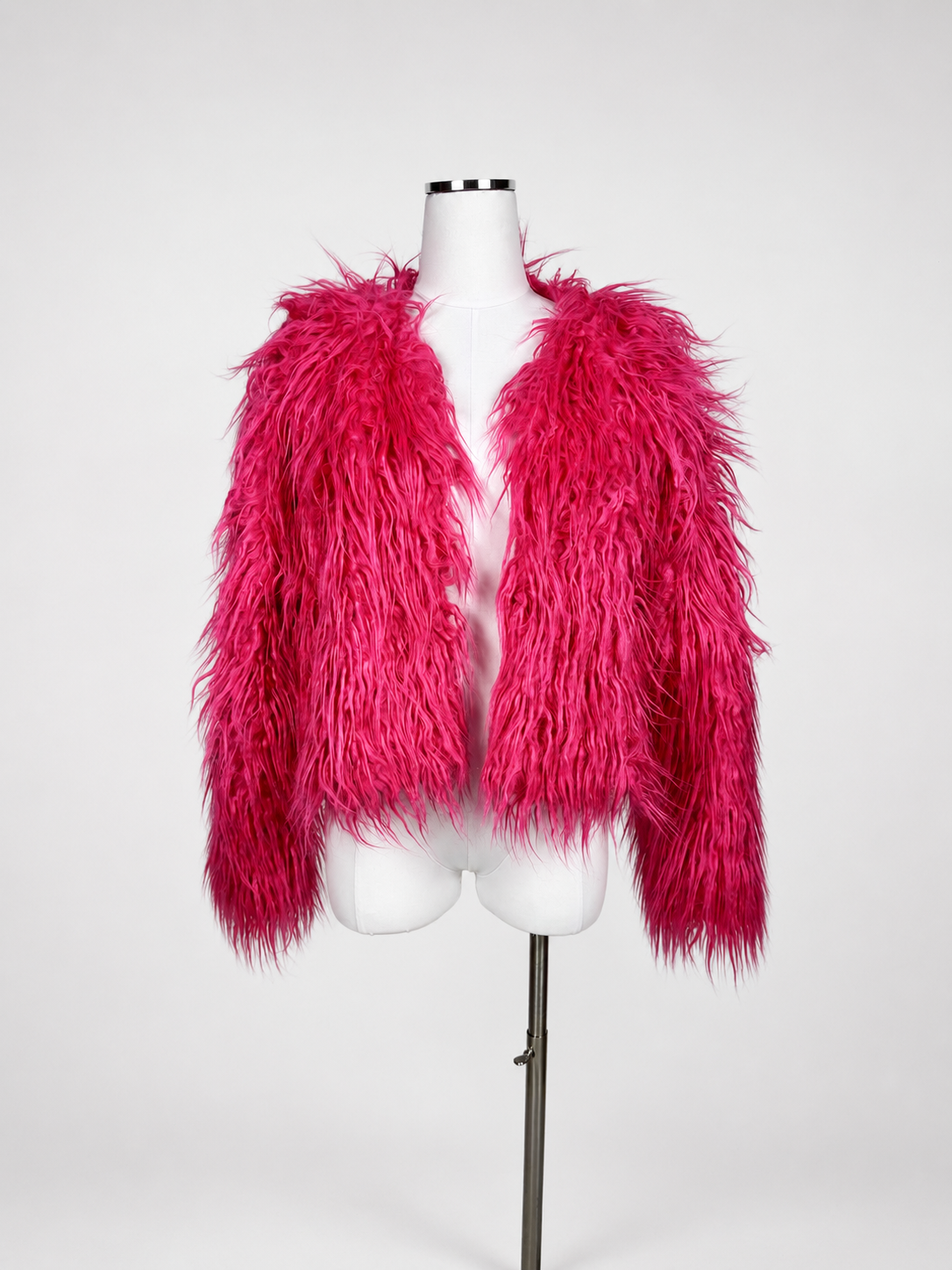 Wild Fable hot pink shaggy faux fur cropped jacket front view on mannequin, size Medium