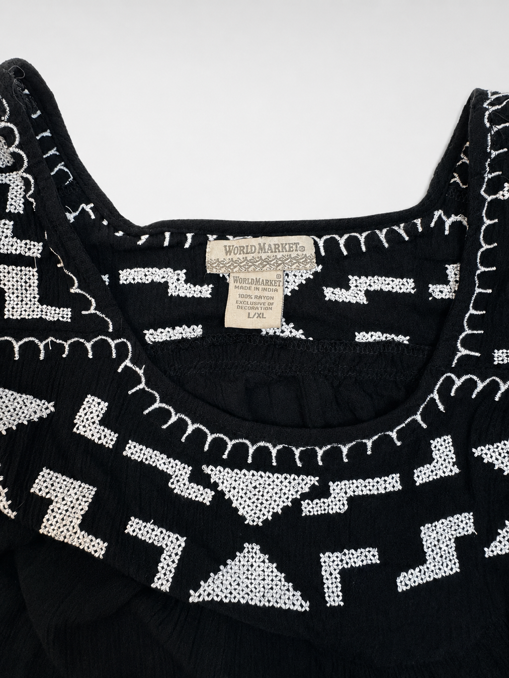 World Market embroidered dress hem detail