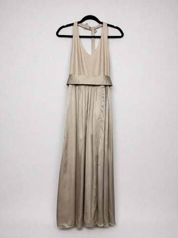 White by Vera Wang champagne halter maxi dress skirt detail