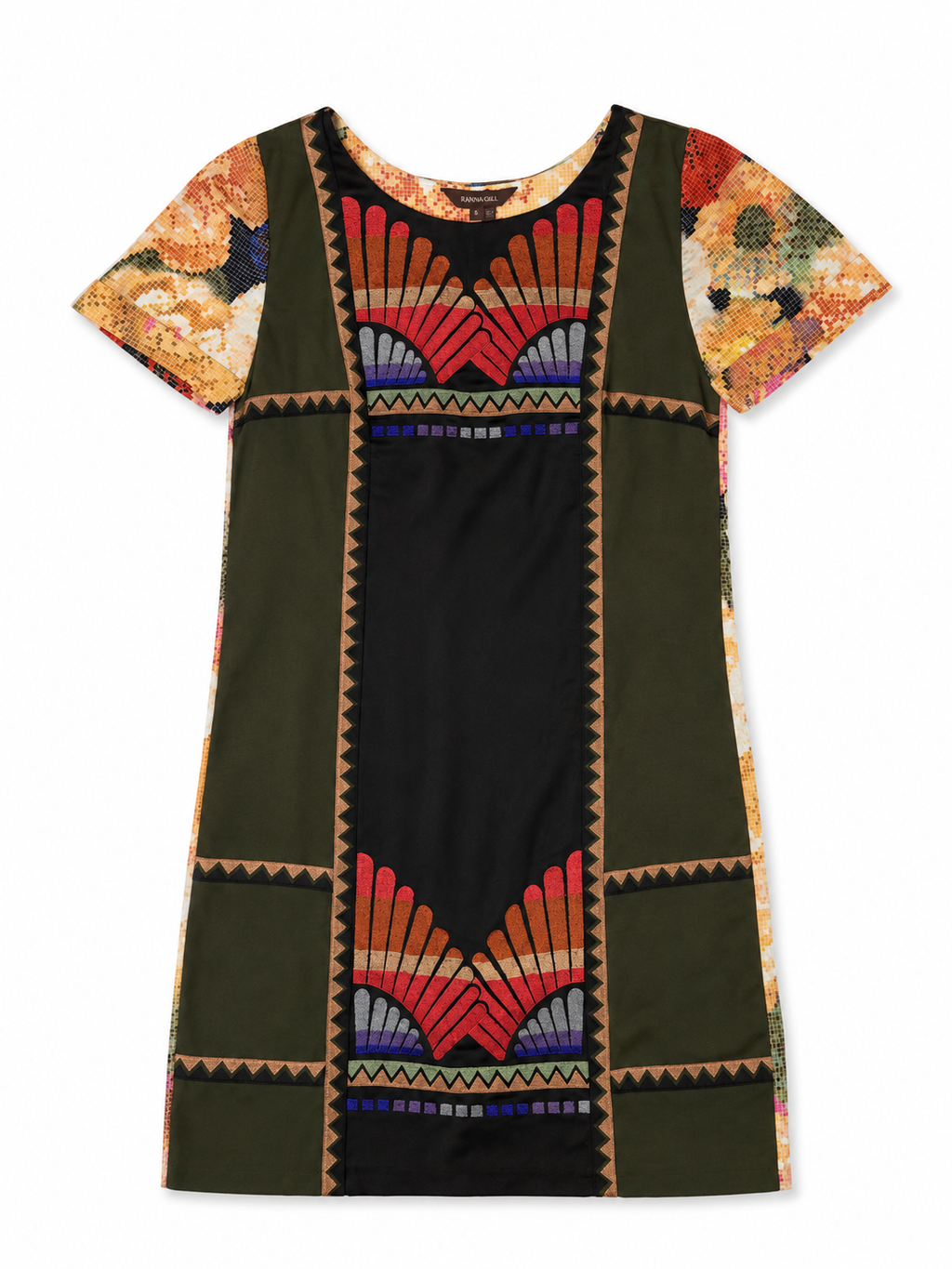 RANNA GILL Anthropologie Embroidered Mosaic Floral Shift Dress – Size 6 Women's