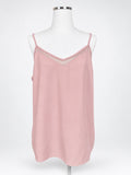 Nine West dusty rose pink cami front view with sheer mesh V-neck and spaghetti straps