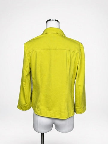 Kasper chartreuse green open-front blazer collar detail