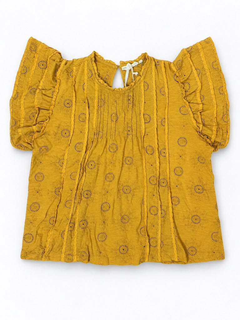 Anthropologie Forever That Girl Mustard Eyelet Blouse Women's MP NWOT