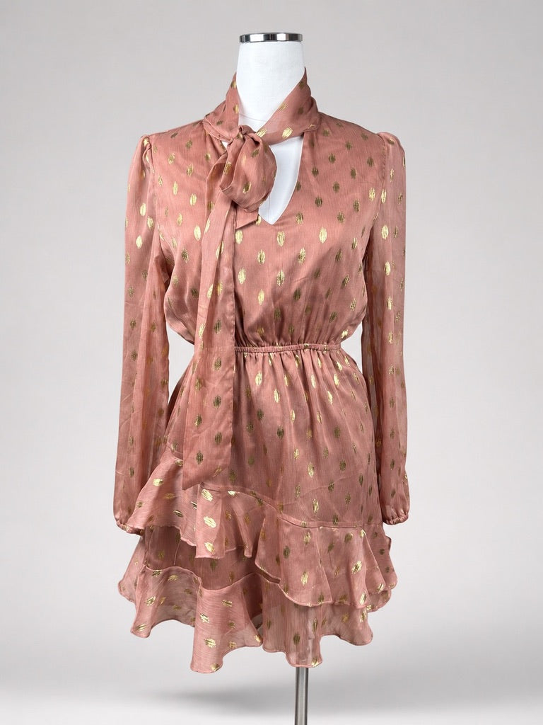 Idem Ditto Rose Gold Dot Chiffon Women's Mini Dress M