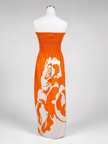 Gypsie Blu orange floral maxi dress smocked bodice detail