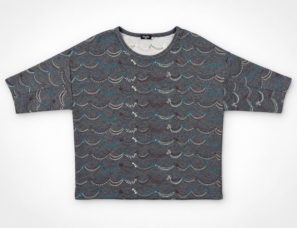 marble SUD charcoal garland pattern cotton knit top, fabric detail view