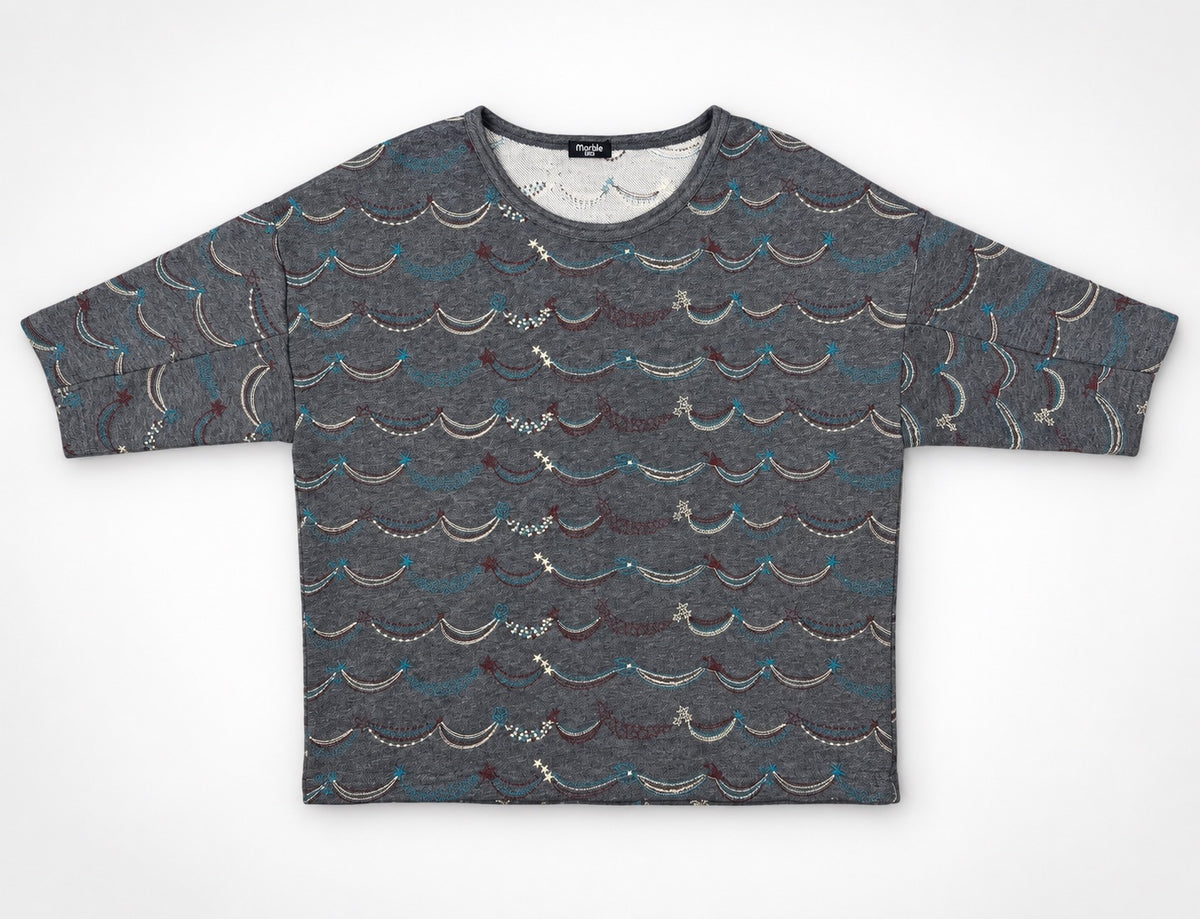 marble SUD charcoal garland pattern cotton knit top, fabric detail view