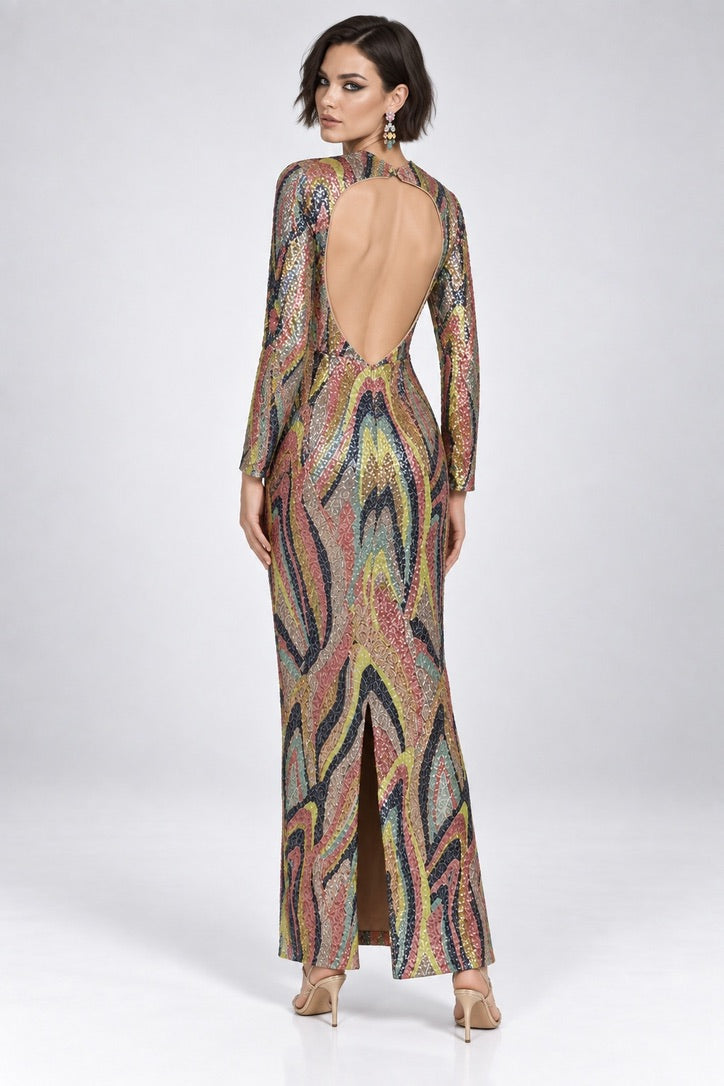 AQUA x Salvatore Rizza Sequin Maxi Dress Women's M