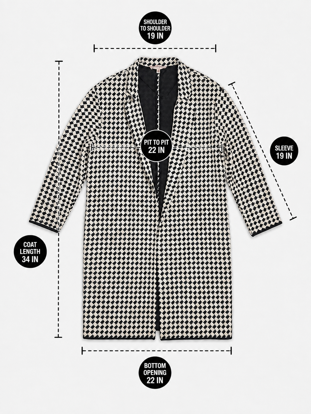 Philosophy Black Ivory Houndstooth Longline Open-Front Blazer Coat – Large